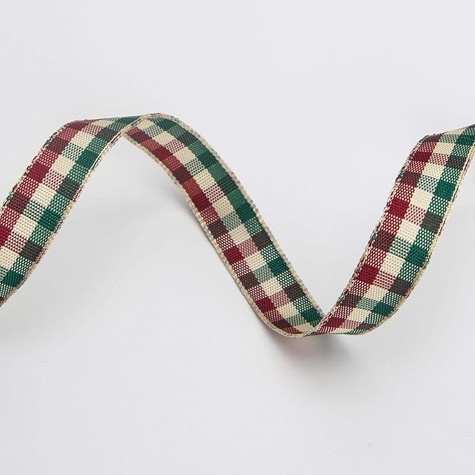 Ribbli Burgundy and Forest Green Gingham Ribbon,100% Polyester Woven Edge,3/8 Inch x 10 Yard,Plaid Ribbon Use for Christmas Gift Wrapping,Party Decoration