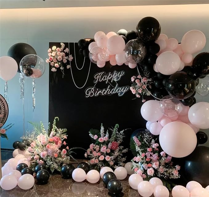 Pink Black Balloon Garland 138 PCS 18In 10In 5In Latex Balloons Arch Kit for Bachelorette Bridal Shower Baby Shower Birthday Graduation Anniversary Party Decors (Pink Black)
