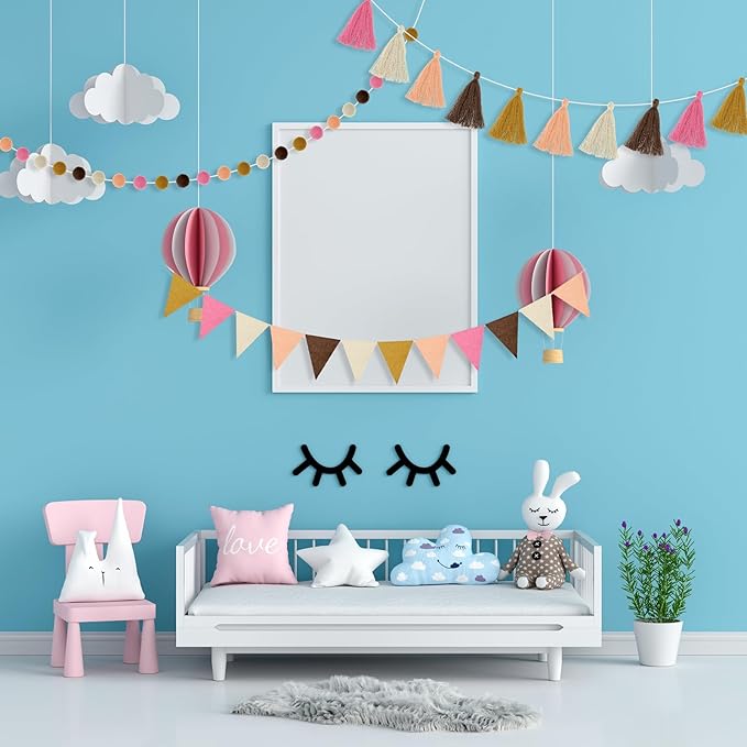 Irenare 9.8 ft Pom Pom Garland Felt Rainbow Garland 2026 Graduation Party Decoration Colorful Pennant Tassel Banner Back to School Birthday Triangle Banner for Classroom School Mantel(Boho Color)