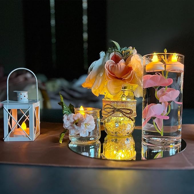12 Pack 12" Round Mirror Centerpieces for Tables Decorations, Circle Mirror Tray Candle Plate Centerpiece Table for Birthday Wedding Party Decorations Craft Decor