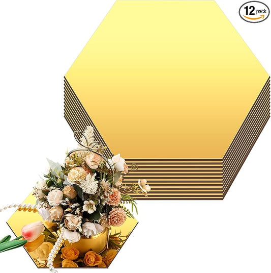 Thyle 12 Pcs Acrylic Hexagon Mirrors for Tables Centerpieces 8 Inch Hexagon Mirrors Candle Plates for Wall Wedding Table Centerpieces Hexagon Mirror Tray for Baby Shower Party, Thickness 1 mm