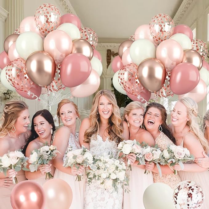 Dagelar Dusty Pink Boho Blush Balloons, Metallic Rose Gold Retro Pink Ivory White Balloon, Nude Cream White Balloon and Confetti Balloons for Bridal Baby Shower Girls Birthday Wedding Decor Supply