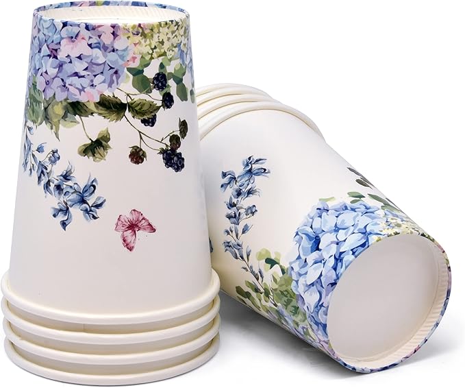 Gift Boutique Floral Hydrangea Party Supplies 7" Paper Plates Cups & Napkins Spring Flowers Baby Shower Bridal Tea & Birthday Disposable Set