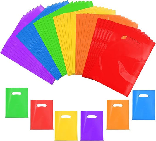 36 PCS Plastic Party Favor Small Gift Bags, 6"x8" Goodie Bags for Kids, Candy Treat Pouches Bulk with Handle for Kids' Birthday Party, Thanksgiving, Christmas, Halloween, 6 Colors