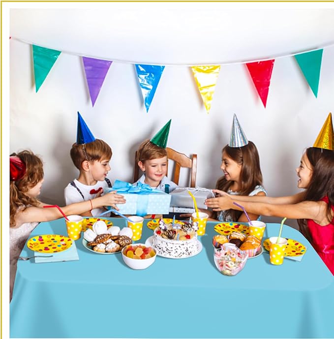 tujol Light Blue 6 Pack Plastic Table Cloth 54" x 108", Disposable Tablecloths Rectangle Table Cover, Plastic Tablecloths for Parties