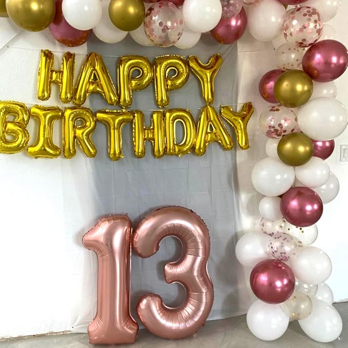 Rose Gold 1 Balloons, 40 Inch Giant Helium Foil Number 0-9 for Girls, Self Inflating Digit 1st Birthday Balloon for Women Anniversary Baby Shower New Year Engagement Party Decorations Supplies