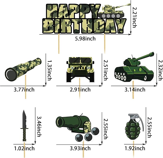 35pcs Camo Cake Cupcake Toppers Camouflage Cake Decorations Army Military Party Supplies with Camo Happy Birthday Cake Topper Army Men Tanks Vehicles for Army Military Themed Party Boys Girls Veteran