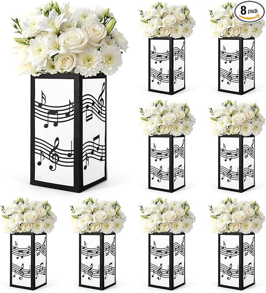 AnyDesign 8 Pcs Music Table Centerpiece Black Music Note Paper Lantern Boxes Decoration for Wedding Musical Party Photo Prop Flower Arrangement Decor