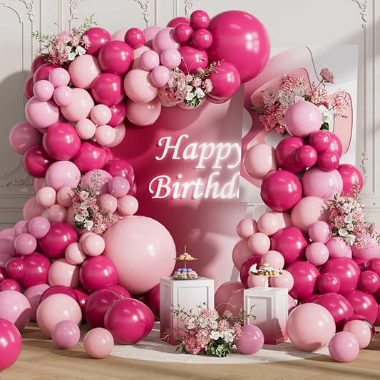 Pink Balloons Arch Kit 155Pcs Different Sizes of 18 10 5 Inch Hot Light Pink Latex Balloon Garland for Woman Birthday Anniversary Wedding Princess Party Decorations