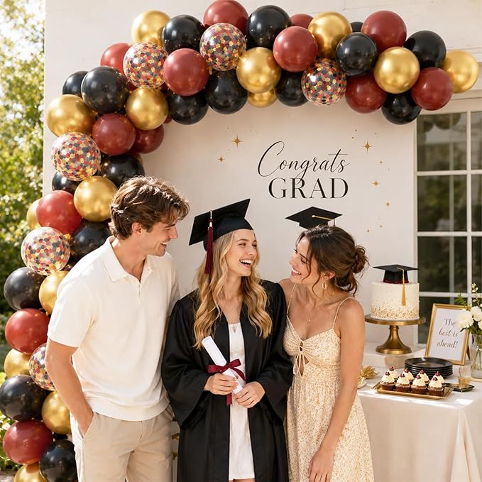 Burgundy Gold Balloons, 60Pcs Burgundy Balloon, 12 Inch Metallic Gold Wine and Black Latex Balloons for Birthday Party Bachelorette Graduation Anniversary Bridal Shower Celebration Party Decorations