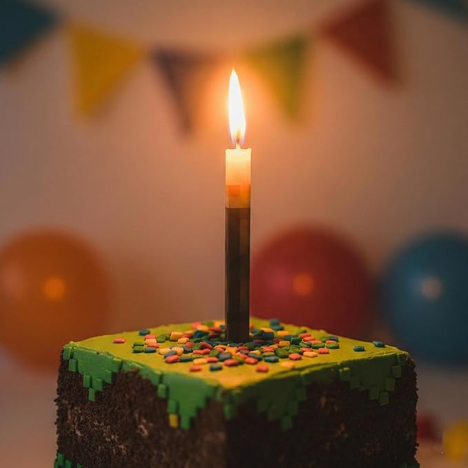 Pixel Torch Birthday Candles (8 Pack) - Large 3-Inch Wax Cake Toppers for Video Game Party Decorations - Novelty Gaming Themed Candle Set for Boys Level Up Celebration