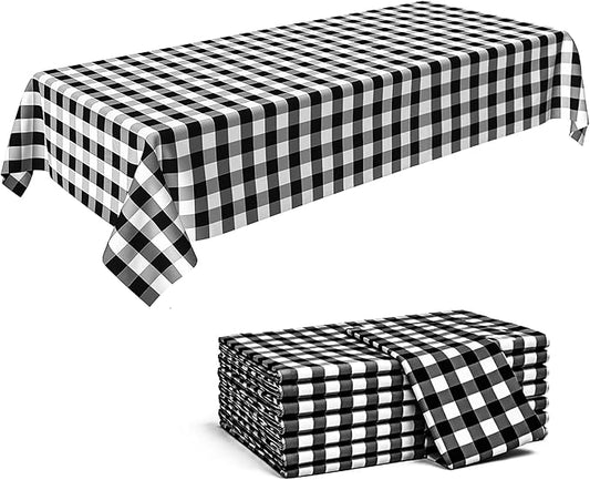 C CRYSTAL LEMON Black and White Checkered Tablecloth 8 Pack, Disposable Plastic Table Covers for Buffet Tables, Catering Setups, Parties and Indoor Events