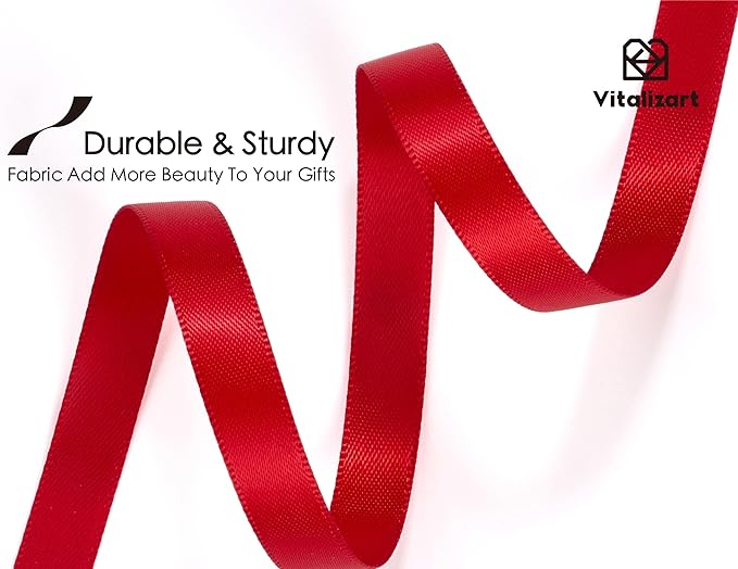 Vitalizart Red Satin Ribbon 3/8” x 100 Yards Ribbon for Gift Wrapping Hair Craft Party Decoration Flower Bouquet Wedding Double Face