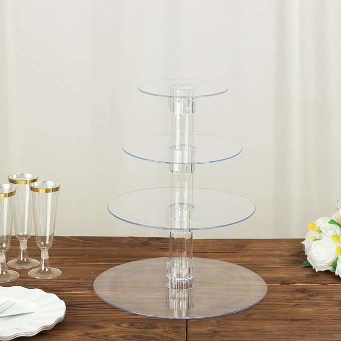 Efavormart 4-Tier Clear Heavy Duty Round Acrylic Cake Stand, Cupcake Tower Dessert Holder Display Stand with Film Sheets - 14" Tall