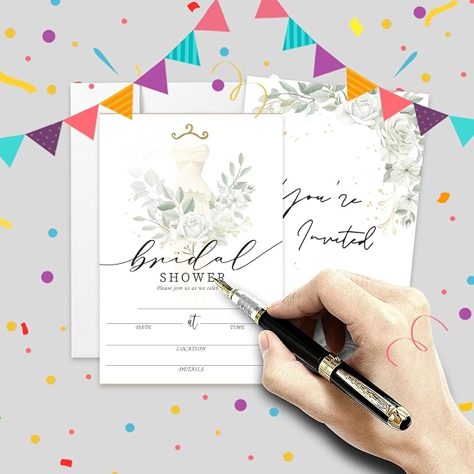 AEHIE 20 Sets Bridal Shower Invitations With Envelopes, Eucalyptus Leaf Double-Sided Printed Invitation Cards for Weddings, Engagement Showers, Parties and Receptions