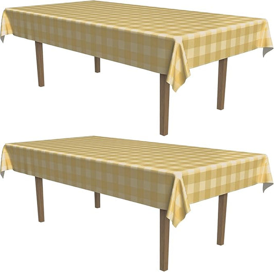 Beistle Plaid Tablecovers, 2 Pack– Plastic Rectangular Disposable Tablecloth, Beige and Tan Farmhouse Table Décor for Fall Picnics and Parties and Rustic Thanksgivings, 54” x 108”