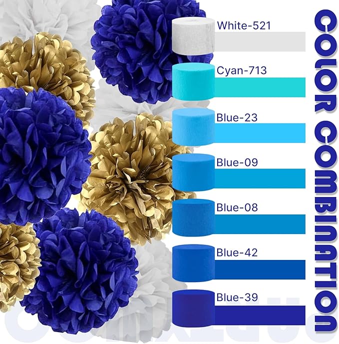 PartyWoo Blue Crepe Paper Streamers 6 Rolls 492 ft Pack of Dark Royal Blue Crepe Paper for Graduation Independence Day Baby Shower Wedding Birthday Party Decorations (1.8 Inch x 82 Ft/Roll)