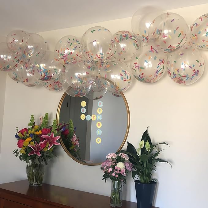 Rainbow Confetti Balloons, 12 Inch Multicolor Candyland Ice Cream Sprinkle Colorful Long Confetti Glitter Latex Balloons for Men Women Birthday Party Wedding Baby Bridal Shower Graduation Decorations