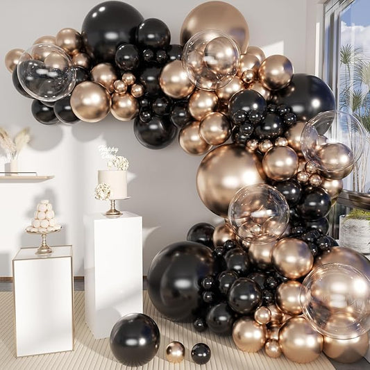 Champagne Gold and Black Balloon Arch Kit, 151Pcs Black Gold Bobo Balloons Garland 18 12 10 5 inch for Birthday, Graduation, Baby Shower, Wedding, Anniversary, Holiday Party Decoration