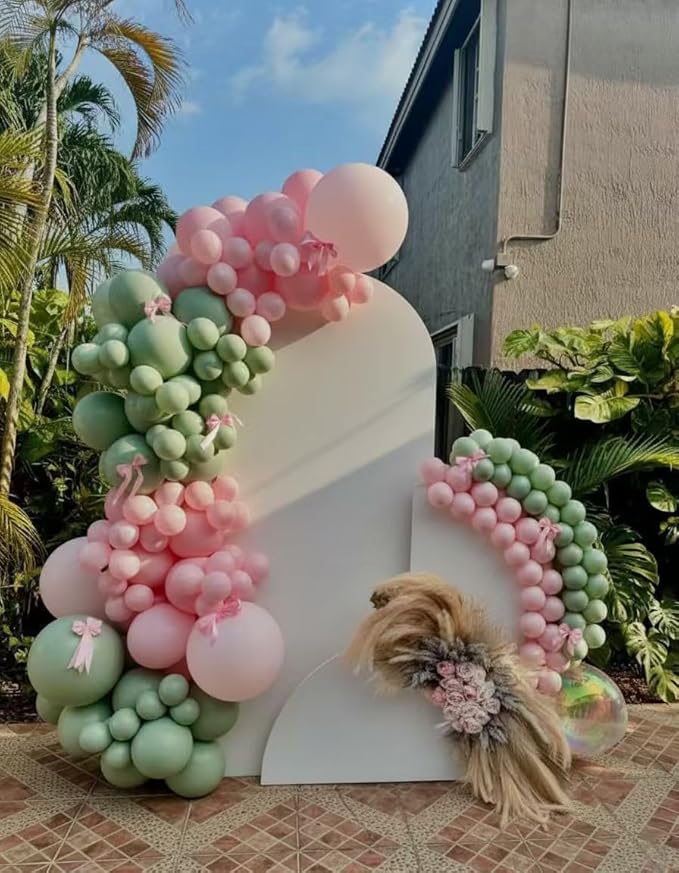 Pink and Green Balloons Garland Arch Kit 154Pcs - 5 10 12 18 inch Different Size Pink and Sage Green Balloons for Gender Reveal Baby Shower Hawaiian Birthday Summer Tropical Party Decorations
