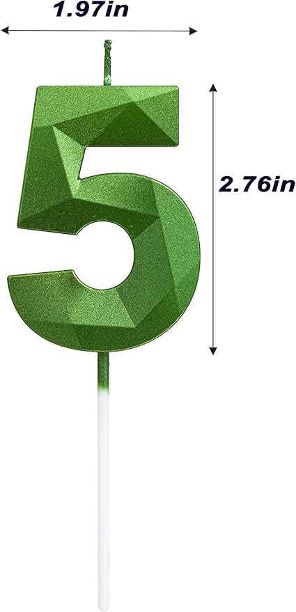 Green Happy Birthday Cake Candles,Wedding Cake Number Candles,3D Design Cake Topper Decoration for Party (Green Number 5)