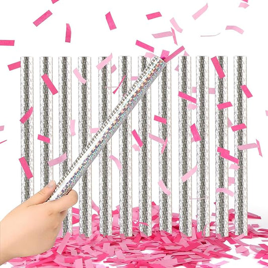 BATTIFE It's a Girl, 12Pack Gender Reveal Confetti Sticks, Tissue Paper Confetti Flick Flutter Wands for Baby Girl Shower, Wedding, Birthday Party Supplies Decoration, Shoot Poppers, 14inch Pink