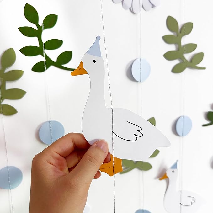 Blue Silly Goose 3D Daisy Flower Leaf Polka Dot Hanging Streamer Garland Banner for One Silly Goose Theme Birthday Wedding Baby Shower Bridal Shower Spring Summer Theme Party Decorations Supplies