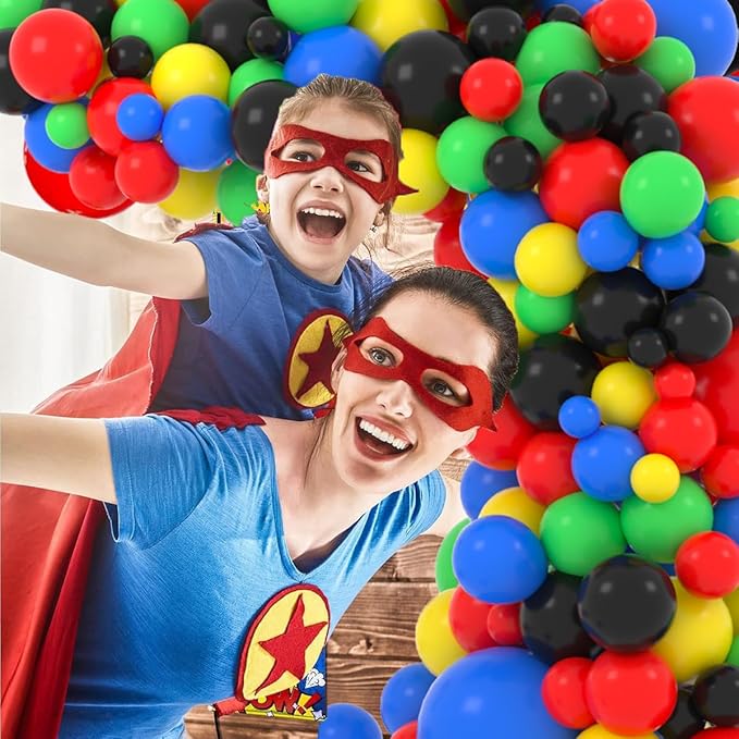 Red Yellow Green Blue Black Balloon Arch Kit, Red Blue Balloon Blue Yellow Black Balloons for Boy Girl Robot Carnival Circus Video Game Hero Birthday Graduation Party Decorations