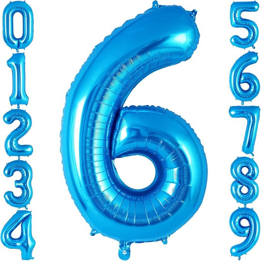 Blue Number 6 Balloon 40 Inch, Big Large Foil Helium Number Balloons, Jumbo Giant Mylar Number 6 Balloons for 6 Year Old Birthday Party Decorations Supplies Anniversary Celebration