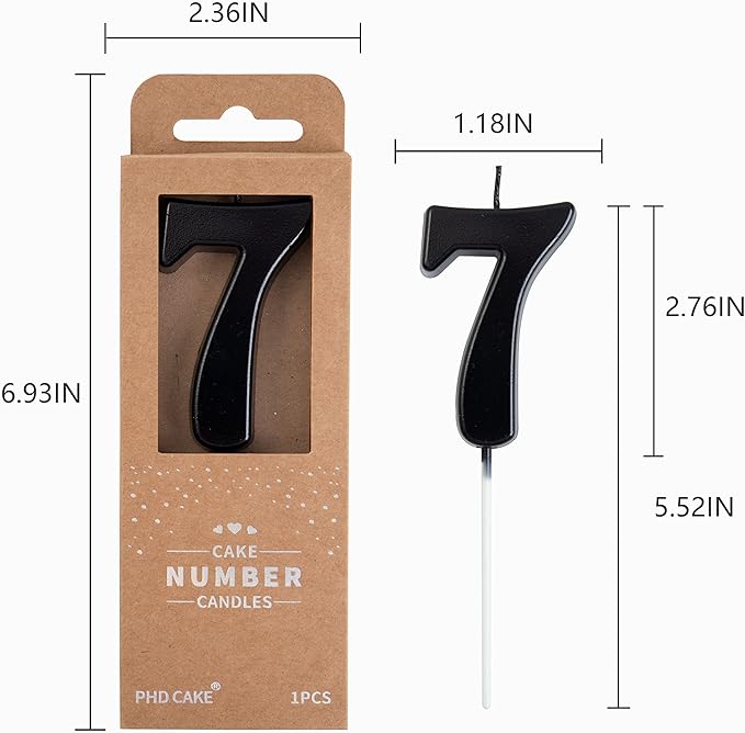 PHD CAKE 2.76 Inch Modern Black 7 Number Birthday Candles, Cake Candles for Party Celebration