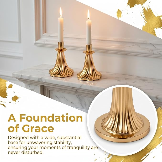 Taper Candle Holders Set of 4 - Victorian Style Gold Vintage Modern Decor, Table Mantel Centerpiece for Wedding Housewarming, Fits Standard Taper Candles