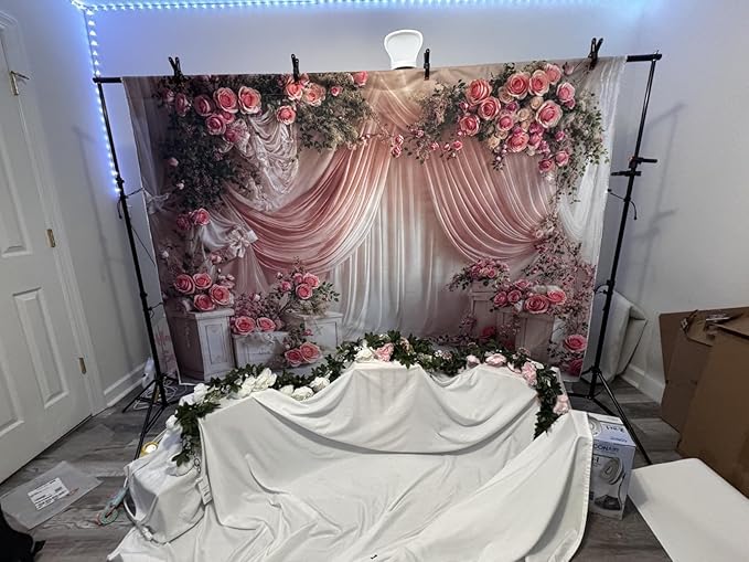 Kate 10x6.5ft Wedding Backdrop Curtain Pink Floral Decor for Ceremony Photography Background Romantic Bridal Shower Party Photo Booth Props with Rose Garland Drapes