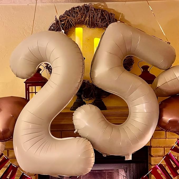40 Inch Beige Number 5 Balloons for 5th Birthday Decorations Boys Girl, Giant Self-Sealing Cream Foil Number 0-10 White Sand Balloon for Women Men Party Anniversary Baby Shower Supplies