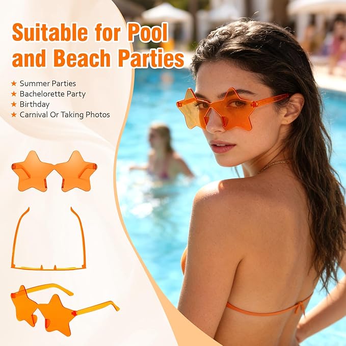 Pibupibu Wholesale 40 Pack Rimless Star Shaped Sunglasses Bulk Adults Unisex, Fun Colorful Pentagram Glasses Party Favors
