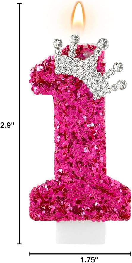 AKURIEEY Hot Pink Birthday Candles Crown Number 1 Candle Birthday Party Decorations Cake Topper Cupcake Decor for Anniversary Celebrations Supplies