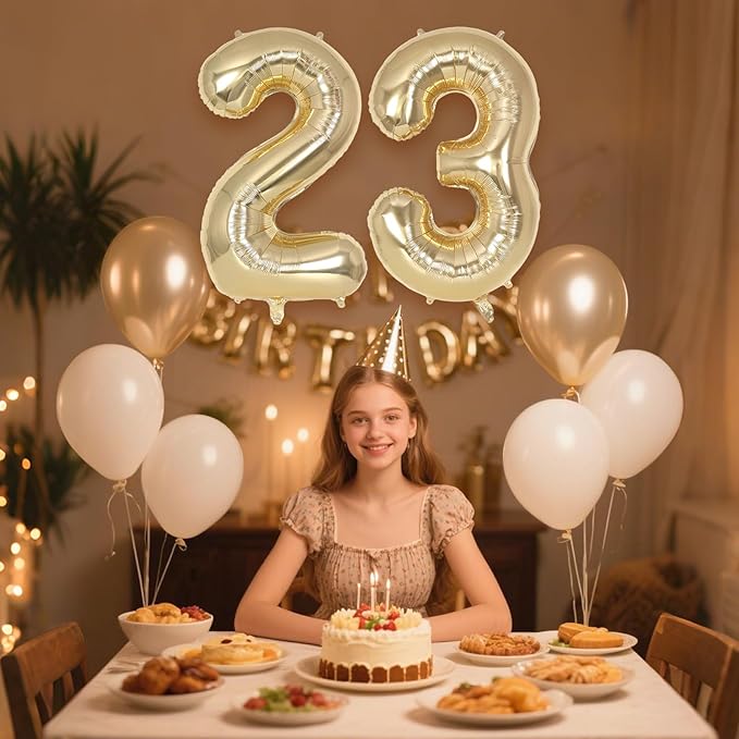 Champagne Gold Large Number 23 Balloon, 40 Inch Light Gold Foil Helium Number Balloons, Giant Mylar Number 23 Balloons for 23 Years Old Birthday Party Anniversary Decorations (Champagne Gold 23)