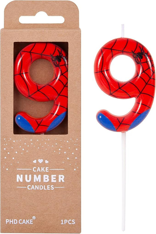 PHD CAKE 2.76 Inch Number 9 Spider Birthday Candles, Spider Cartoon Themed Number Candles, Cake Number Candles, Party Celebration