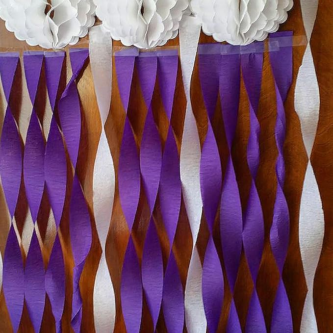 FOONEA Crepe Paper Streamers - 4 Rolls 328ft Purple Crepe Paper for Party, Wedding, Birthday & Baby Shower Decorations