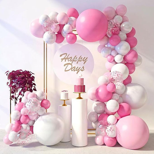 LovesTown 150 PCS Pink White Balloons Different Size of 18 12 10 5 Inch, Pink Confetti Balloons with Ribbons for Birthday Bridal Shower Wedding Gender Reavel Bachelorette Princess Party Decoration