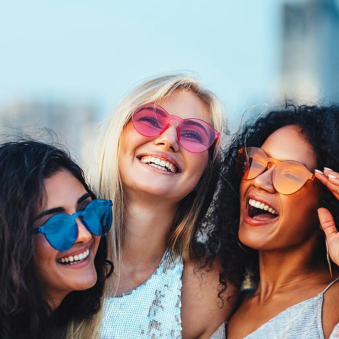 SUNOVELTIES 18/40 Pack Round Shaped Rimless Sunglasses Transparent Candy Color Party Glasses Colored Eyewear for Women