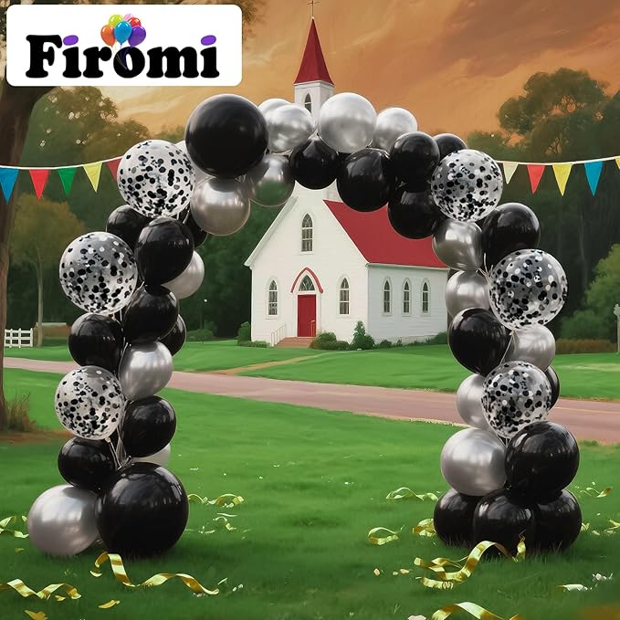 Firomi Metallic Chrome Silver Black Latex Balloons 12 inch 70 Pack Black and Silver Confetti Balloons Set for Birthday Wedding Party New Year (with 2 Ribbons)