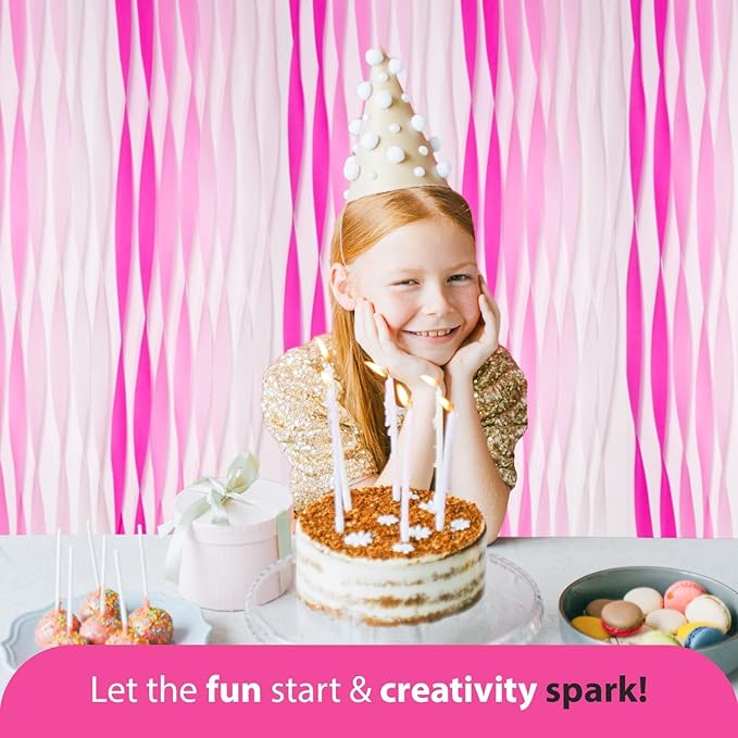 12 Pink Streamers, 984ft Pack of Pink Crepe Paper Rolls for Decorations, Birthday Streamer, Party Streamers for Bachelorette Decorations (1.8 inch x 82 ft/Roll)
