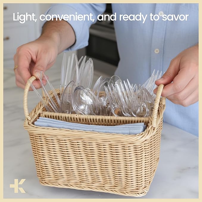 Bakken Disposable Cutlery Set 360 Pieces of Forks, Knives & Spoons, Heavy Duty Plastic Silverware, BPA-Free Food-Grade Materials, Heat-Resistant, Reusable Utensils for Parties and Everyday Use, Clear