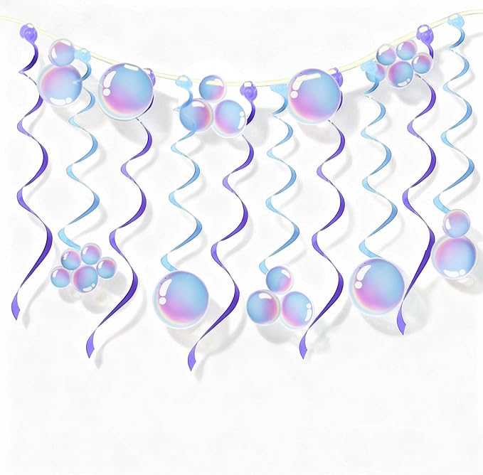 Hanging Spiral Bubble Decor - Under The Sea Party Decorations for Mermaid Birthday, Ocean Theme Bedroom & Bathroom
