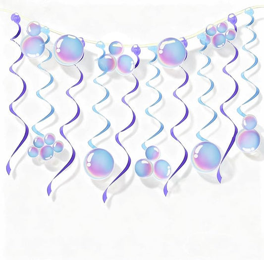 Hanging Spiral Bubble Decor - Under The Sea Party Decorations for Mermaid Birthday, Ocean Theme Bedroom & Bathroom