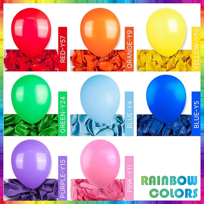 PartyWoo Rainbow Balloon Arch Kit Garland 142pcs Different Sizes of 18 12 10 5 Inch Colorful Blue Red Green Purple Yellow Orange Balloons for Baby Shower Graduation Birthday Party Decorations