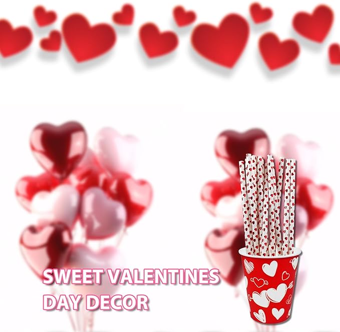 50 Pcs Heart Shape Straws Foil Valentine's Day Heart Paper Straws Drinking Straws For Birthday Party Wedding Party Favors