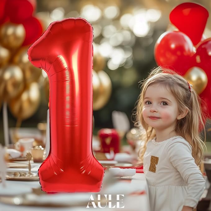 AULE 40 Inch Big Red 1 Balloon Number Large Foil Helium Number Balloons 0-9 Jumbo Giant Happy 1st Birthday Party Decorations for Boy or Girl Huge Mylar Anniversary Party Supplies