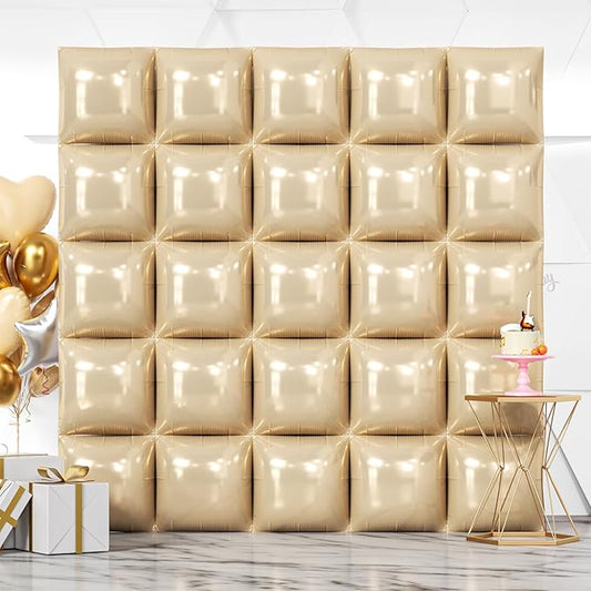 NISOCY 25PCS Beige Square Foil Balloons Wall Backdrop Double Sided Sand White Balloon Arch Kit for Birthday Baby Bridal Shower Wedding Engagement Gender Reveal Party Decoration