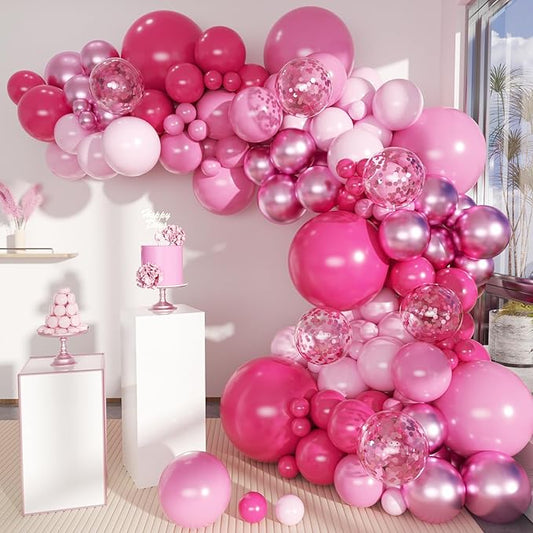 MEBAY Pink Balloon Arch Kit, 146 PCS Hot Pink Light Pastel Pink Metallic Balloons Garland with Confetti for Bridal Baby Shower Birthday Princess Wedding Party Decorations